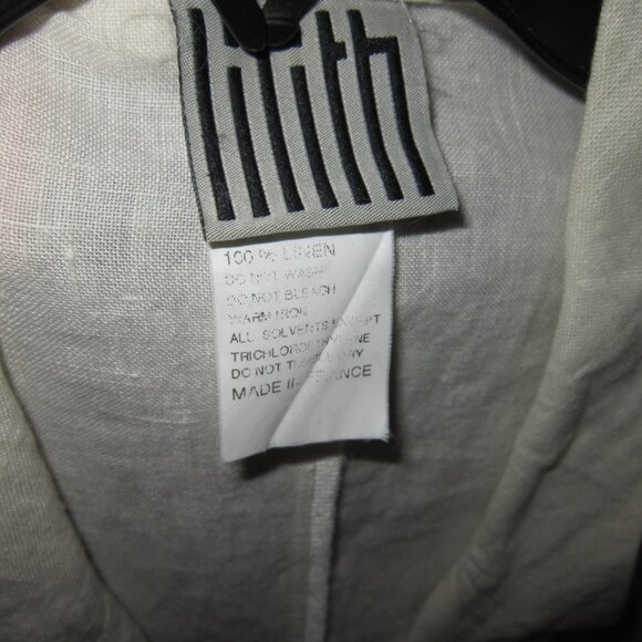 Lilith France Sz L 100% Pure Linen Coat Jacket Duster White Ivory Button Pockets - Picture 3 of 3